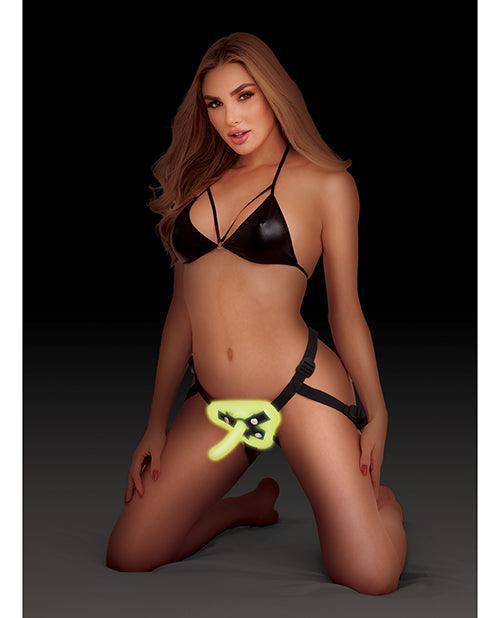 image of product,Whip Smart Glow In The Dark Unisex Harness W-5" G Spot Dildo - SEXYEONE