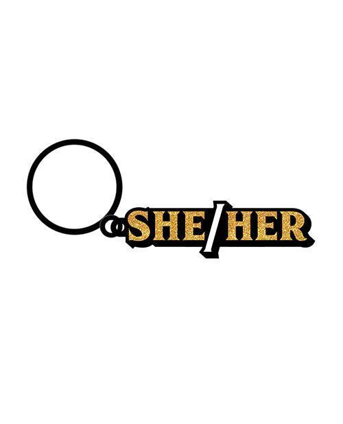 image of product,Wood Rocket She/her Keychain - Black/gold - SEXYEONE