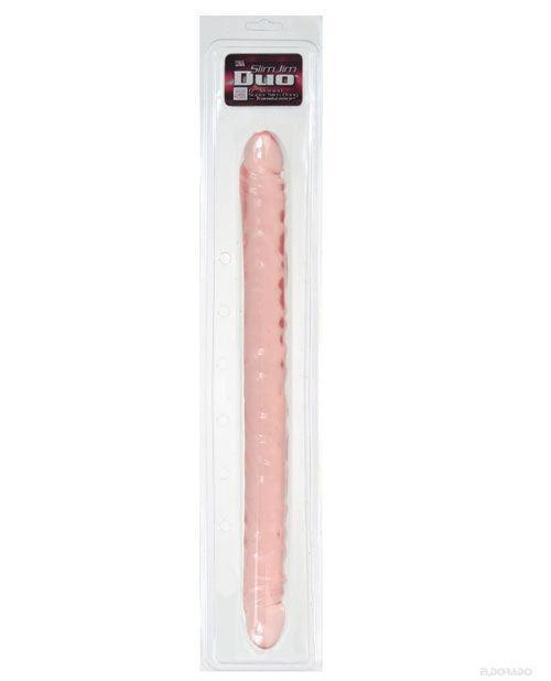 product image, 17" Slim Jim Duo Veined Super Slim Dong - Translucence Gel Pink - SEXYEONE