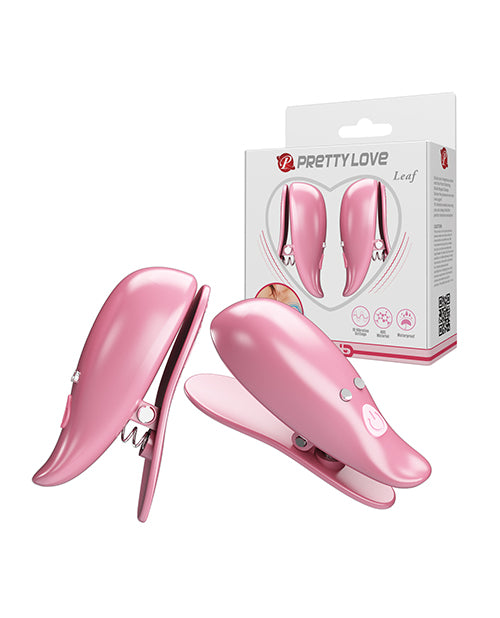 product image, Pretty Love Leaf Wireless Vibrating Nipple Clamps - Pink