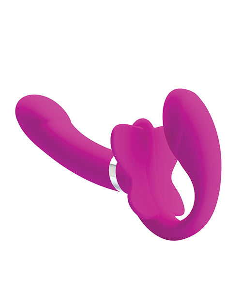 image of product,Pretty Love Valerie Vibrating Strapless Strap On - Fuchsia