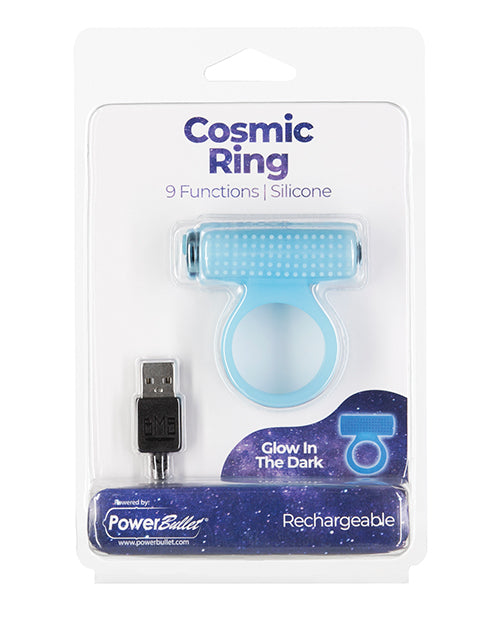 product image, Cosmic Cock Ring w/Rechargeable Bullet - 9 Functions Glow in the Dark