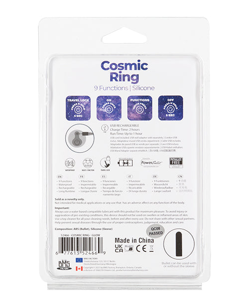 image of product,Cosmic Cock Ring w/Rechargeable Bullet - 9 Functions Glow in the Dark