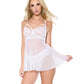 Scallop Stretch Lace & Mesh Babydoll w/Thong - White