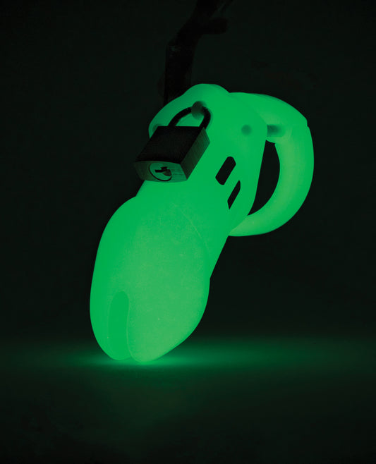 product image,CB-6000 3 1/4" Cock Cage & Lock Set - Glow in the Dark