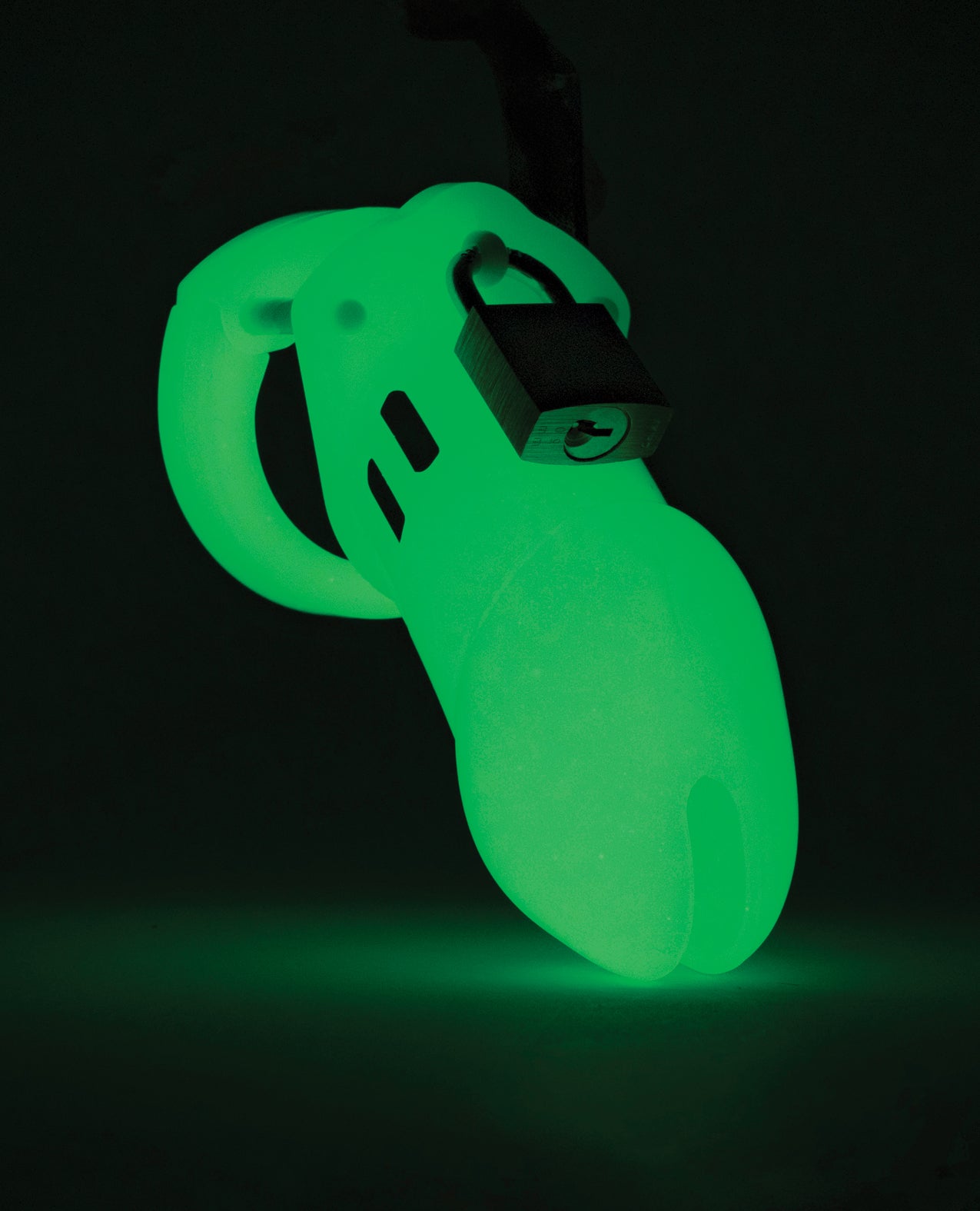 image of product,CB-6000 3 1/4" Cock Cage & Lock Set - Glow in the Dark