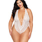 Stretch Lace Teddy w/Removable Pearl Harness - White QN