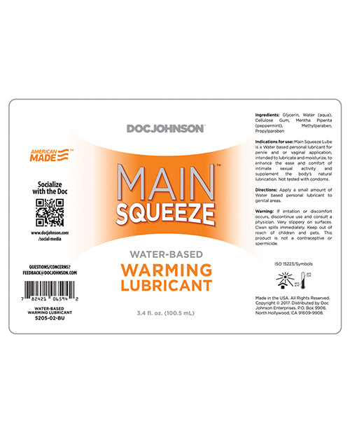 image of product,Main Squeeze Warming Water-Based Lubricant - 3.4 oz