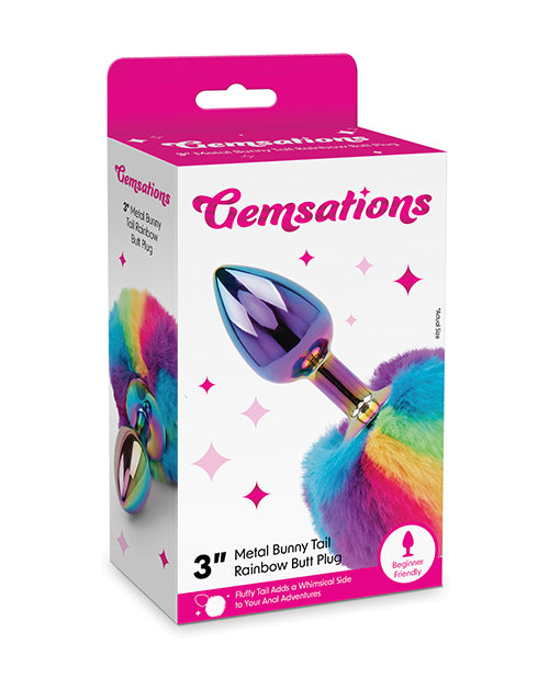 product image, Gemsations 2.95" Metal Bunny Tail Rainbow Butt Plug - Rainbow