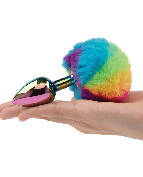 image of product,Gemsations 2.95" Metal Bunny Tail Rainbow Butt Plug - Rainbow