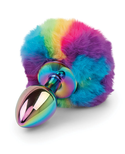 image of product,Gemsations 2.95" Metal Bunny Tail Rainbow Butt Plug - Rainbow