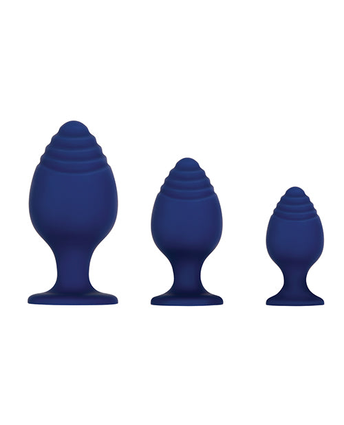 image of product,Evolved Get Your Groove on 3 pc Silicone Anal Plug Set - Blue