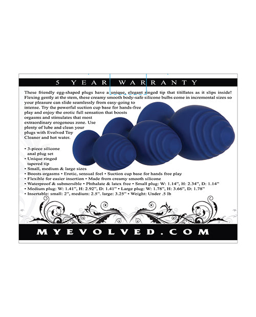 image of product,Evolved Get Your Groove on 3 pc Silicone Anal Plug Set - Blue