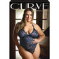 Curve Cara Stretch Lace Teddy W/snap Crotch Ink Blue