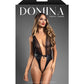 Domina Plunge Front Sheer Mesh & Vegan Leather Teddy w/Lock & Key - Black