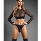 Domina Sheer Mesh & Vegan Leather 2 pc Set w/Crotchless Thong & Gold Restraint Clasps - Black