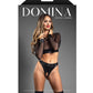 Domina Sheer Mesh & Vegan Leather 2 pc Set w/Crotchless Thong & Gold Restraint Clasps - Black