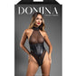 Domina Sheer Mesh Halter Teddy w/Wet Look Cinch Waist & Zipper Crotch - Black