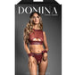 Domina Sheer Mesh & Vegan Leather 3 pc Set w/Crotchless Panty & Handcuffs - Burgundy