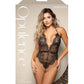 Opulence Metallic Eyelash Lace Teddy w/Pearl String Crotch - Black