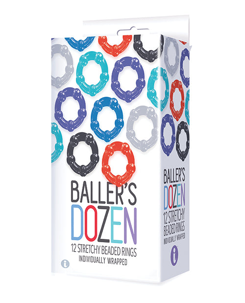 product image, The 9's Baller's Dozen Beaded 12pc Cockring Set - Asst. Colors