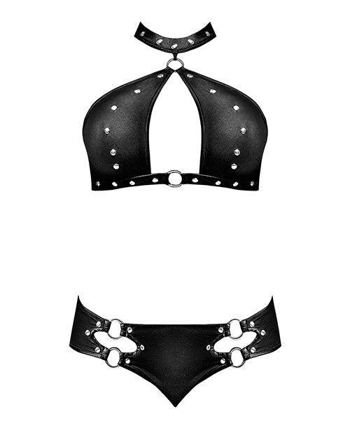 image of product,Lust Juno Top W/velcro Choker Neck & Mini Short Black