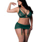 Evermore Bralette w/Skirt Garter & Thong 3 pc Set - Emerald QN