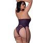 Leather & Lace Stretch Mesh and Lace Underboob Cutout Corset & Panty 2 pc Set - Plum 2X