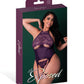 Leather & Lace Stretch Mesh and Lace Underboob Cutout Corset & Panty 2 pc Set - Plum 2X