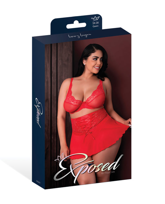 product image,Sugar High Bralette w/Cincher Skirt & Thong 3 pc Set - Red QN