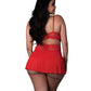 Sugar High Bralette w/Cincher Skirt & Thong 3 pc Set - Red QN