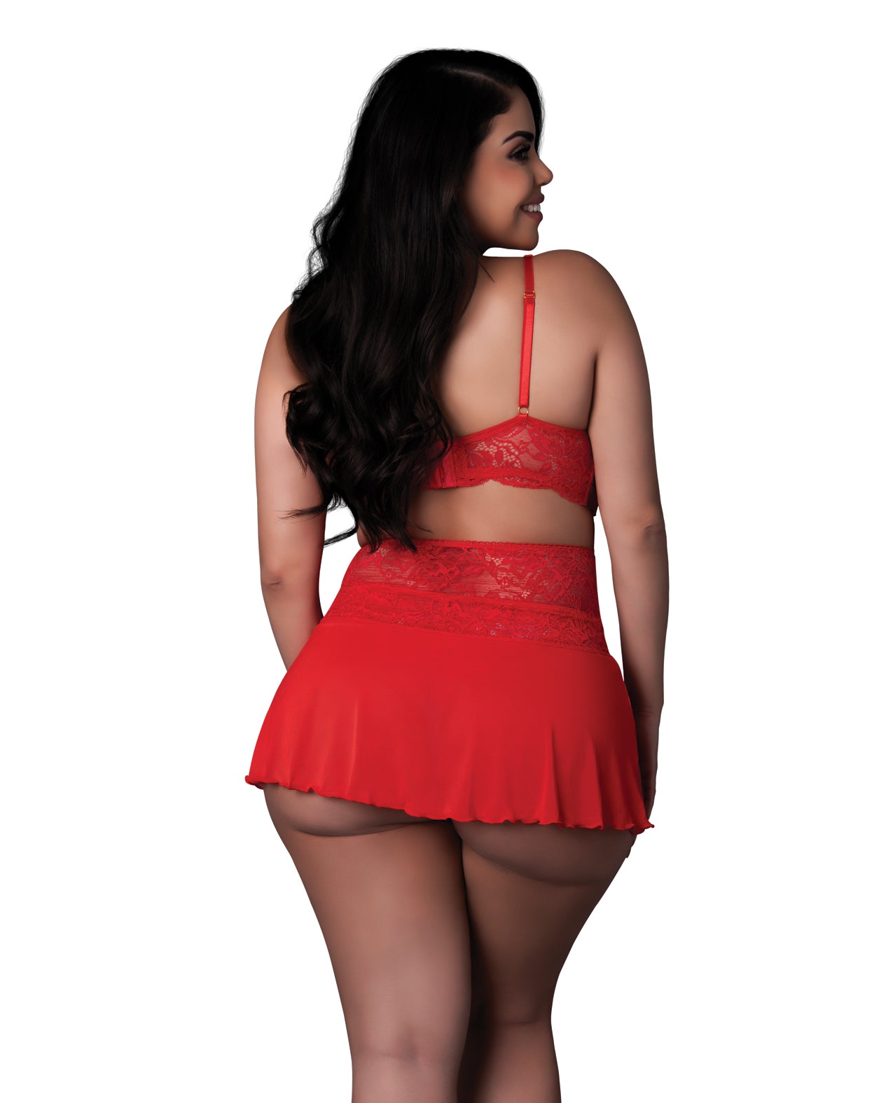 image of product,Sugar High Bralette w/Cincher Skirt & Thong 3 pc Set - Red QN