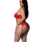 Sugar High Lace Bralette w/Garter Belt & Strappy Panty 3 pc Set - Red 2X