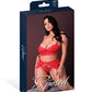 Sugar High Lace Bralette w/Garter Belt & Strappy Panty 3 pc Set - Red 2X