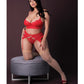 Sugar High Lace Bralette w/Garter Belt & Strappy Panty 3 pc Set - Red 2X