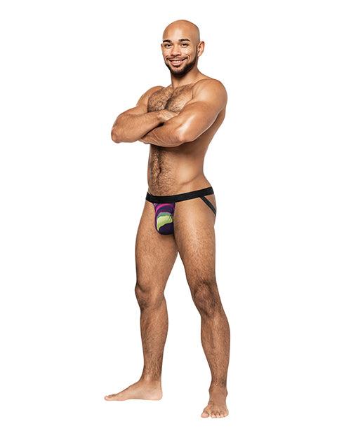 product image, Galactic Sheer Poly Spandex Strappy Ring Jock Multi Color