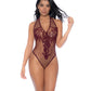 Floral Convertible Top Fishnet Bodysuit - Burgundy O/S