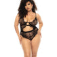 Floral Lace & Mesh Underwire Teddy w/Keyhole Details Black - SEXYEONE