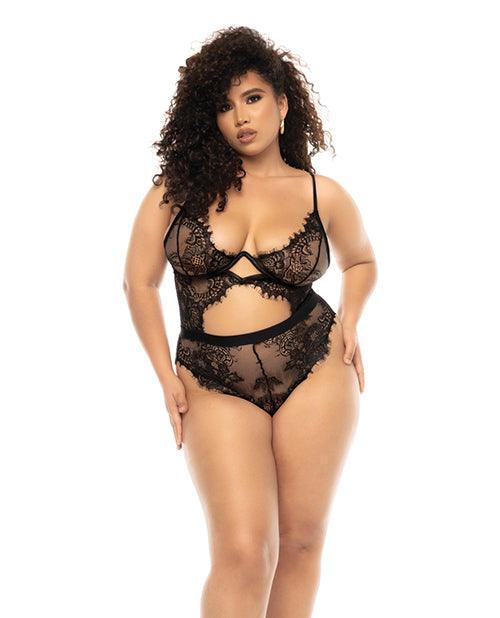 image of product,Floral Lace & Mesh Underwire Teddy w/Keyhole Details Black - SEXYEONE