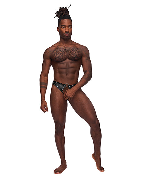 product image, Fetish Cyclops Nylon Spandex Pouchless Jock Strap Black