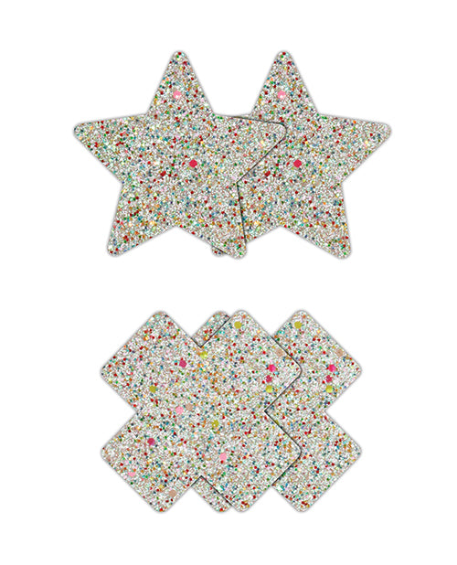 image of product,Pretty Pasties Star & Cross Glow in the Dark - 2 Pair