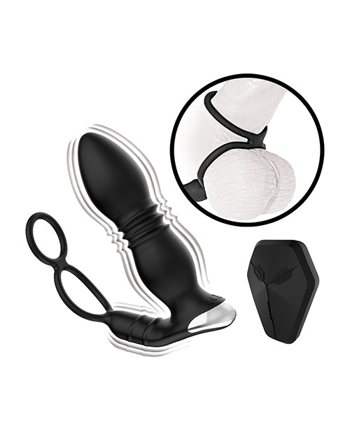 image of product,Ass-station Remote Prostate Power Plug w/Cock & Ball Ring - Black