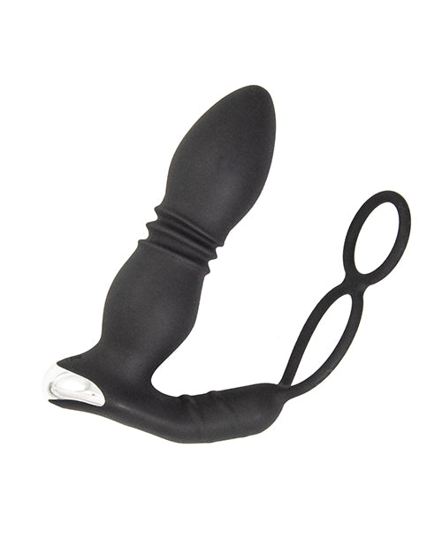 image of product,Ass-station Remote Prostate Power Plug w/Cock & Ball Ring - Black