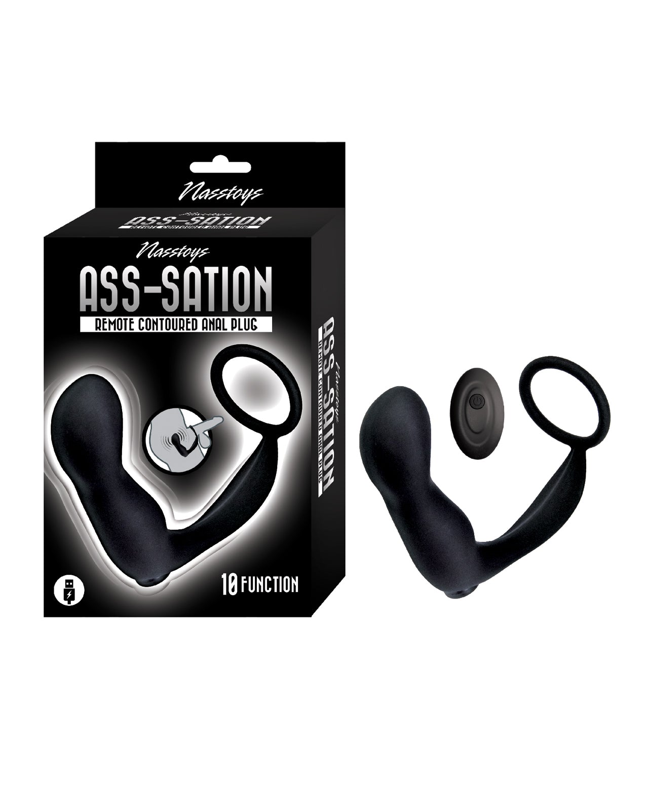 product image, Ass-station Contoured Anal Plug w/Remote - Black