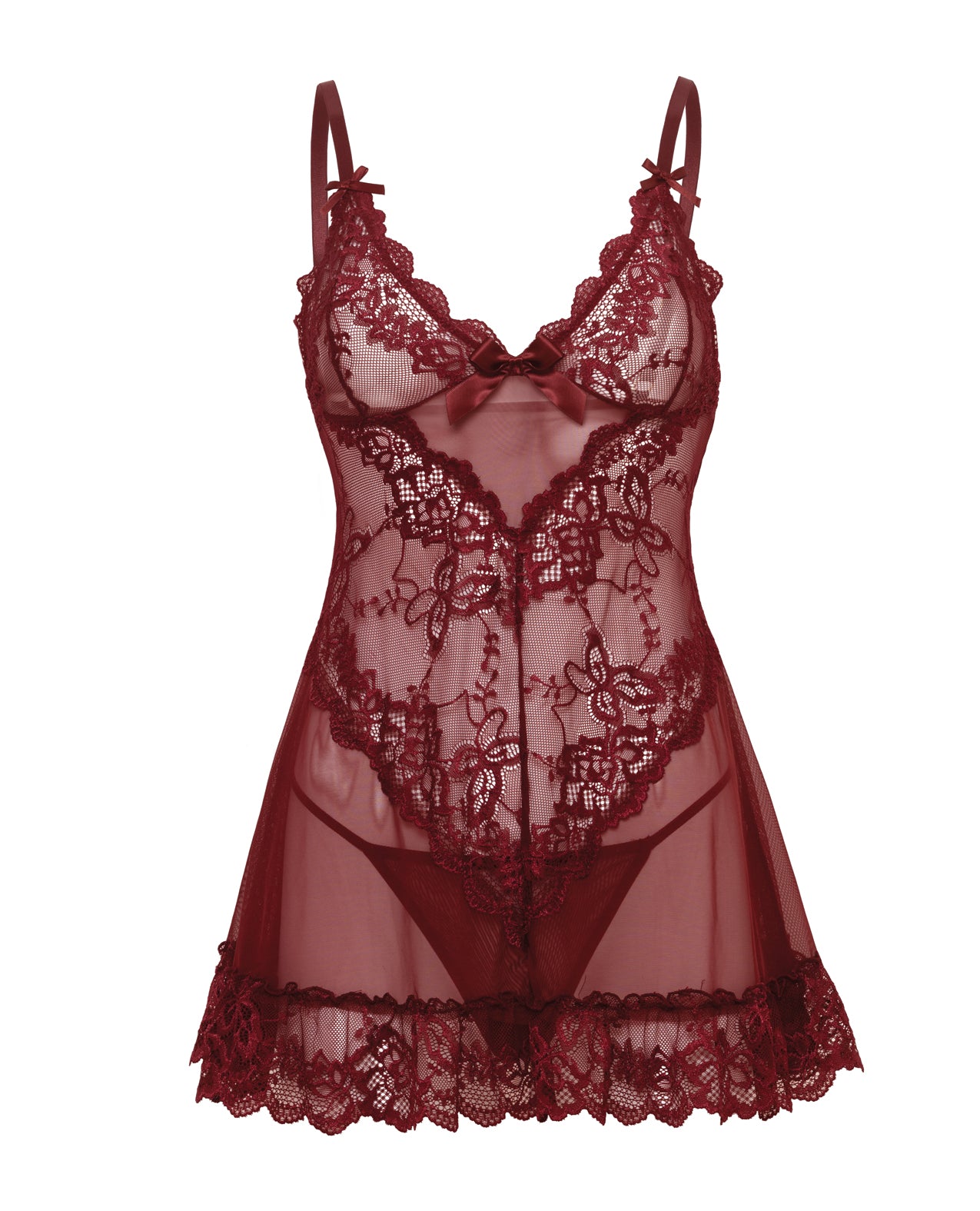 image of product,Valentine Lacey Babydoll w/G-String - Zinfandel