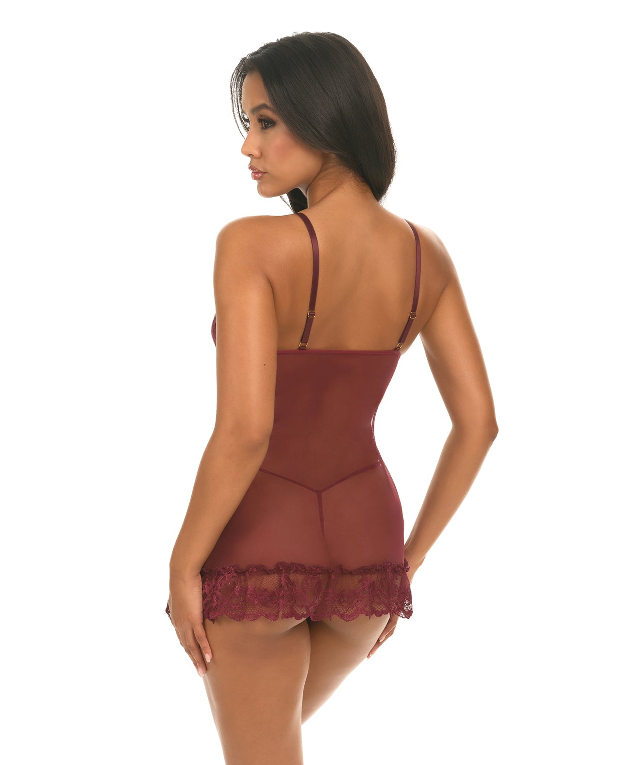 image of product,Valentine Lacey Babydoll w/G-String - Zinfandel