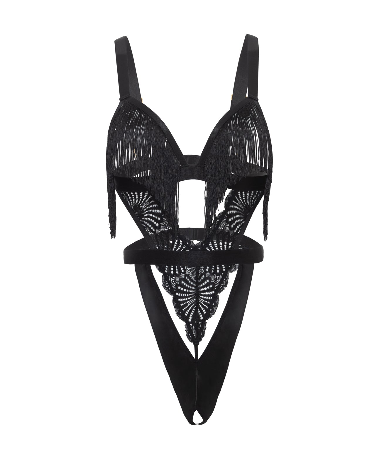 image of product,Annika Open Cup Teddy w/Fringe Detail - Black