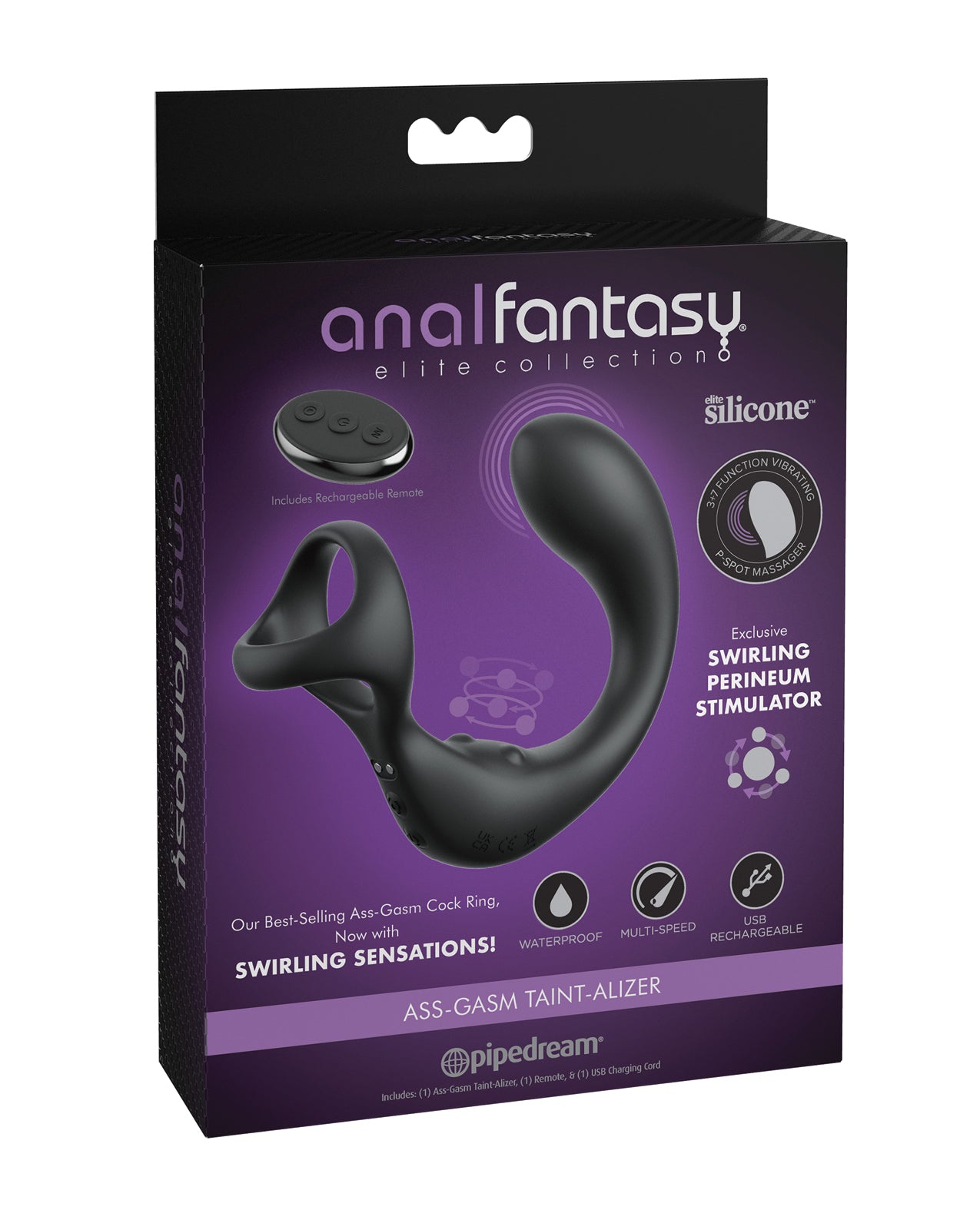 product image, Anal Fantasy Elite Ass-Gasm Taint-Alizer P-Spot Vibrator - Black