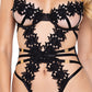 Ebony Rose Floral Guipure Lace Trim Teddy Black