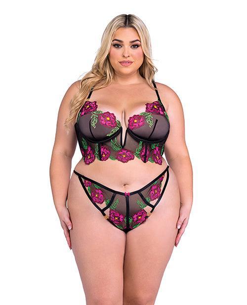 product image, Peony Paradise Underwire Bralette & G-String - Black - SEXYEONE